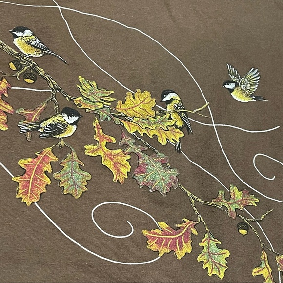 Vintage Bird Nature Sweatshirt Sz XL Chickadee Autumn Leaves Decorated Originals - Picture 3 of 5